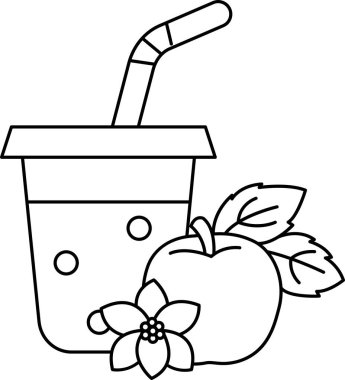 Bir bardak meyve suyu, pipet ve üzerinde yeşil bir elma. Tazelik ve sağlık kavramı, meyve suyu ve elma hem doğal hem de besleyicidir. Kadeh ve pipet sıradan bir şey olduğunu gösteriyor.