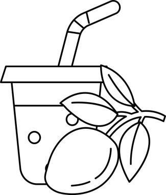 Bir bardak meyve suyu, üzerinde de pipet ve yaprak olsun. Meyve suyu turuncu ve yaprak yeşil.