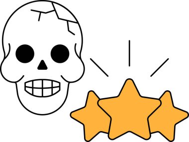 Gülen suratlı ve üç yıldızlı bir kafatası. Kafatası gülümsüyor ve yıldızlar parıldıyor.