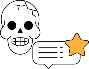 Yanında yıldız olan bir kafatası. Kafatası gülümsüyor ve yıldız parlıyor. Olumluluk ve umut kavramı