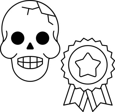 Yıldız ve kurdeleli bir kafatası. Kafatası gülümsüyor ve yıldız parlıyor. Kurdele altın renginde ve üzerinde yıldız var.