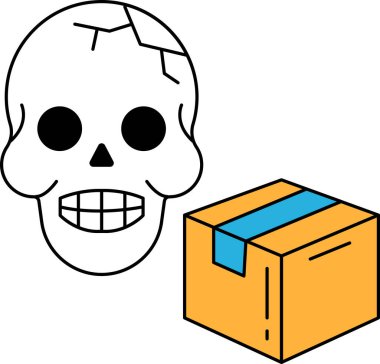 Bir kutunun yanına bir kafatası çizilir. Kafatasının yüzünde bir gülümseme var, bu bir kafatası için alışılmadık bir şey. Kutu beyaz ve üzerinde kırmızı bir çizgi var. Görüntü tüyler ürpertici ve rahatsız edici.