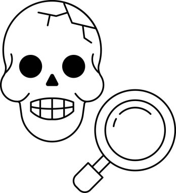 Üzerinde büyüteç olan bir kafatası. Kafatası siyah ve beyaz.