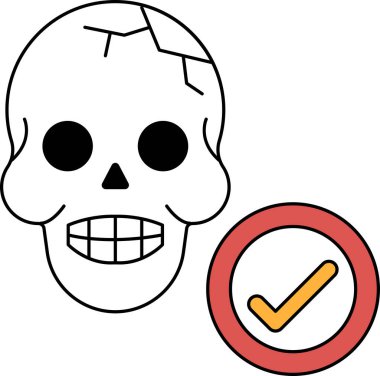 Yanında işaret olan bir kafatası. Kafatası kırılmış ve içinde bir delik var.