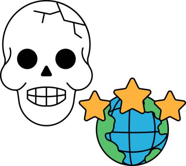 Üç yıldızlı bir kürenin yanına bir kafatası çizilir. Kafatasının yüzünde bir gülümseme vardır ve yıldızlarla çevrilidir. Mizah anlayışı ve hafiflik, kafatasının gülümsemesi gibi.