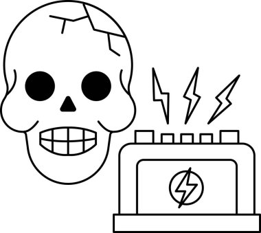 Bir kafatası bir güç kutusunun yanına çizilir. Kafatası gülümsüyor ve güç kutusu yıldırımlarla aydınlanıyor. Sahne ürkütücü ve uğursuz.