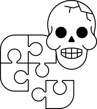 Bir kafatası yüzünde bir gülümsemeyle gösterilir ve kafatasının yapbozu gösterilir.