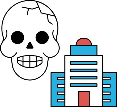 Bir binanın yanına bir kafatası çizilir. Kafatası kırılmış ve üzerinde bir delik var. Bina yüksek ve bir sürü penceresi var. Sahne karanlık ve ürkütücü.