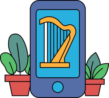 Üzerinde arp olan mavi bir cep telefonu iki saksı bitkisinin yanına konur. Arp müziğin ve yaratıcılığın sembolüdür ve bitkiler sahneye biraz doğa ve tazelik katar.