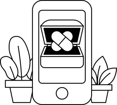 Üzerinde yüzük kutusu olan bir telefon. Yüzük kutusu açık ve içinde iki hap var.