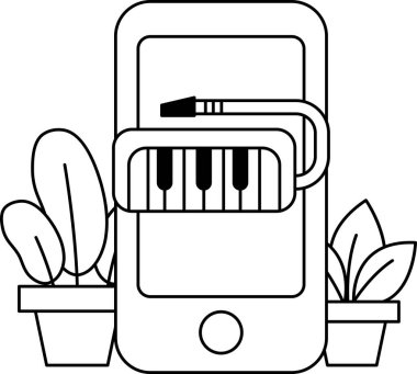 Üzerinde klavye olan bir cep telefonu bitkilerle çevrilidir. Yaratıcılık ve ilham kavramı, klavye ve bitkiler müzik bestelemek veya yazmak için bir alan önerdikleri gibi