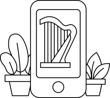 Üzerinde arp olan bir cep telefonu. Arp ön planda ve cep telefonu da arka planda. Görüntünün sakin ve huzurlu bir havası var.