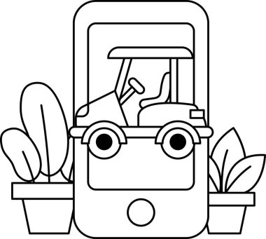 Üstünde telefon olan bir araba karikatürü çizdim. Araba bir golf arabası.