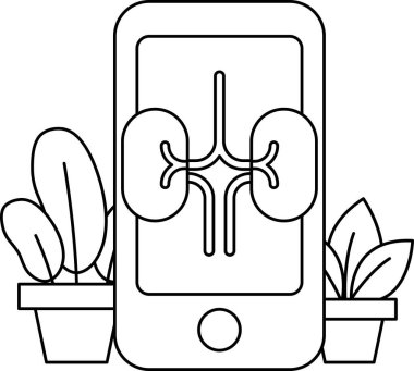 Üzerinde böbrek resmi olan bir telefon gösteriliyor. Telefon bir saksı bitkisi ve küçük bir bitkinin yanına yerleştiriliyor. Böbrek vücutta hayati bir organ olduğu için, sağlık ve sağlık kavramı