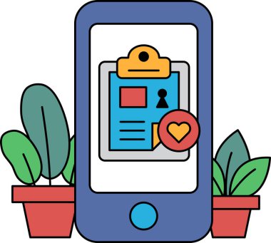 Üzerinde pano ve ekranda kalp olan bir telefon. Panoda yapılacaklar listesi var.