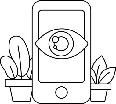 Üzerinde gözü olan bir telefon bir bitkinin yanına yerleştirilir. Merak ve merak kavramı, telefondaki göz dünyaya bakıyor gibi görünürken. Bitki biraz doğa katıyor.
