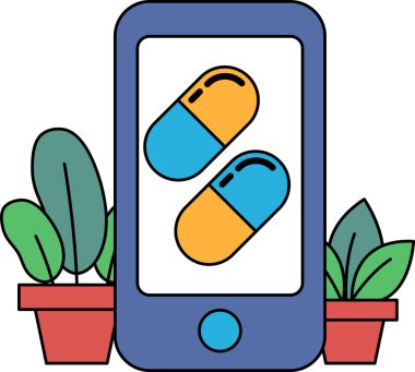 Ekranda iki hap olan mavi bir cep telefonu. Görüntünün sakin ve huzurlu bir havası var.