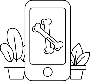 Üzerinde bir kemik resmi olan bir telefon. Kemik ekranda, telefon da masanın üstünde.