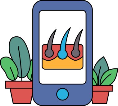 Üzerinde birinin kafasının resmi olan bir cep telefonu. Telefon saksı bitkileriyle çevrili.