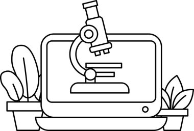 Bilgisayar ekranında bir mikroskop resmi. Bilimsel keşif ve keşif kavramı