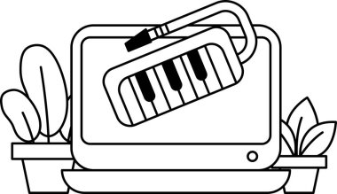 Bilgisayar ekranında bir klavye var. Klavye siyah beyaz.