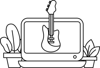 Bir bilgisayar monitöründe bir gitar görüntülenir. Gitar bir bitkinin önüne yerleştirilir ve monitör bir masanın üzerine yerleştirilir. Yaratıcılık ve ilham kavramı