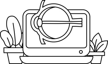 Üzerinde daire olan bir bilgisayar monitörü. Çember 