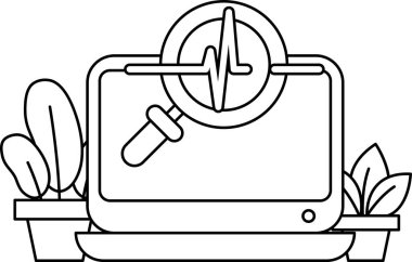 Üzerinde büyüteç olan bir bilgisayar monitörü. Monitör siyah beyaz. Teknoloji kavramı ve detaylara dikkat etmenin önemi