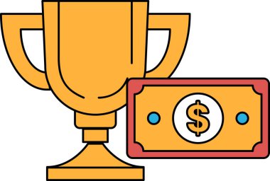 Bir altın kupa ve bir dolarlık banknot birlikte sergileniyor. Kupa bir zafer ya da başarıyı temsil ederken, dolar banknotu zenginliği ya da mali başarıyı simgeliyor.