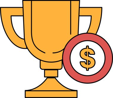 Üzerinde dolar işareti olan altın bir kupa. Ödül bir başarı sembolü ve dolar işareti başarının değerini temsil ediyor.