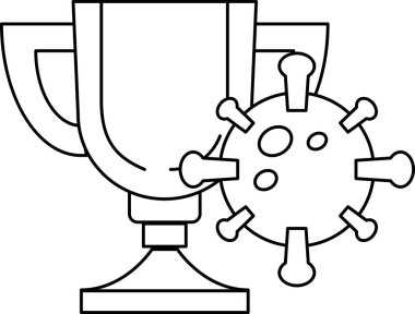 Üzerinde kupa ve virüs olan bir kupa. Kupa kupanın sol tarafında ve virüs de sağ tarafında.