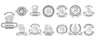 Görüntü, sağlık ve sağlıkla ilgili çeşitli rozet ve sembollerin bir araya getirilmesidir.