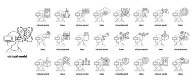Sanal dünyalardaki insanların bir dizi çizimi. Çizimler siyah beyaz ve 