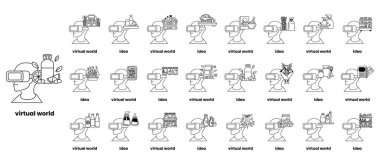 Sanal dünyada bir dizi insan ve araç çizimi. Çizimler farklı stil ve renklerde.