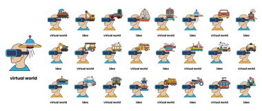 Sanal dünyada bir dizi insan ve araç çizimi. Çizimler siyah beyaz ve bir ızgarada sıralanmış.