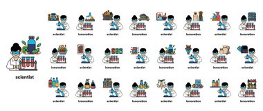 Bir adam makasla bir şey kesiyor. Üzerinde laboratuvar önlüğü var.