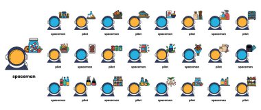 A collection of cartoon characters with the word 