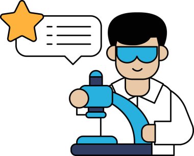 Laboratuvar önlüklü bir adam mikroskop tutuyor ve gülümsüyor. Bilimsel keşiflerle ilgili merak ve heyecan kavramı