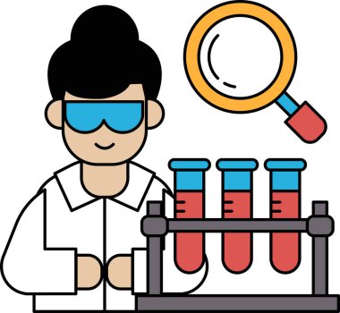 A man in a lab coat is holding a test tube and wearing safety goggles. Concept of scientific exploration and discovery