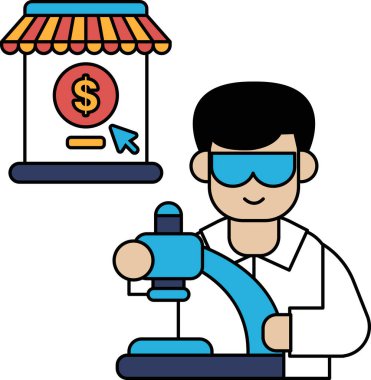 Bir adam arka planda dolar işareti olan bir makine üzerinde çalışıyor. Dolar işareti ön planda ve adam gözlük takıyor.