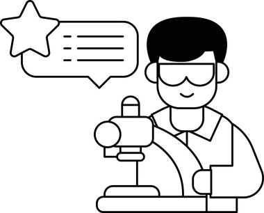 Laboratuvar önlüklü bir adam mikroskop tutuyor ve gülümsüyor. Bilimsel keşiflerle ilgili merak ve heyecan kavramı