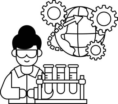 A man in a lab coat is working with a beaker. The image is about science and technology