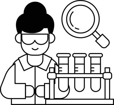 A man in a lab coat is holding a test tube and wearing safety goggles. Concept of scientific exploration and discovery