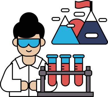 Laboratuvar önlüklü bir adam elinde bir deney şişesi tutuyor ve gözlük takıyor. Laboratuvar ortamında, muhtemelen bir deney yapıyor ya da bir proje üzerinde çalışıyor. Bilimsel keşif ve keşif kavramı