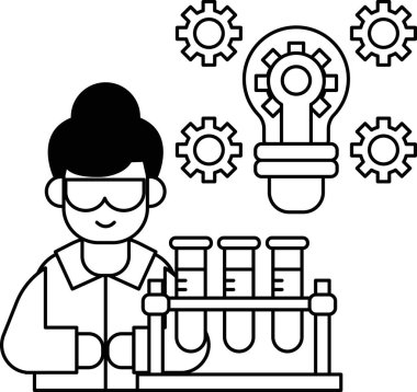 Laboratuvar önlüklü bir adam ampullü bir proje üzerinde çalışıyor. Yenilik ve yaratıcılık kavramı, insan yeni ve heyecan verici bir şey üzerinde çalışırken