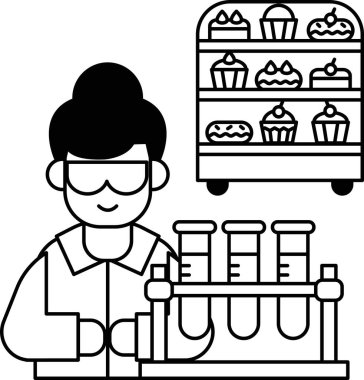 A woman in a lab coat is smiling as she works with a beaker. Concept of curiosity and excitement about scientific discovery