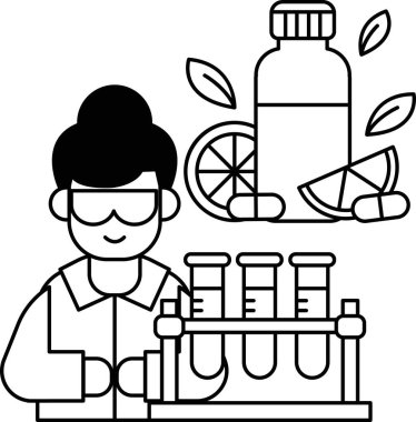 Laboratuvar önlüklü bir kadın deney tüpü tutuyor ve gülümsüyor. Görüntü laboratuvarda çalışan bir bilim adamı hakkında.