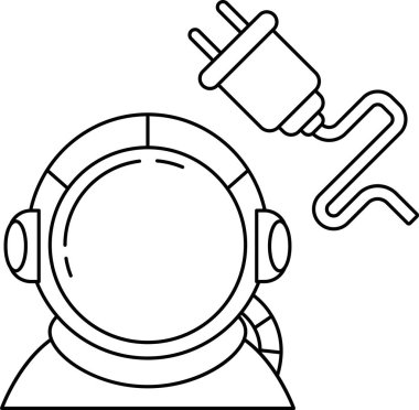 Kulağında tıkaçla uzay elbisesi giymiş bir adam. Fiş bir kabloya bağlı.