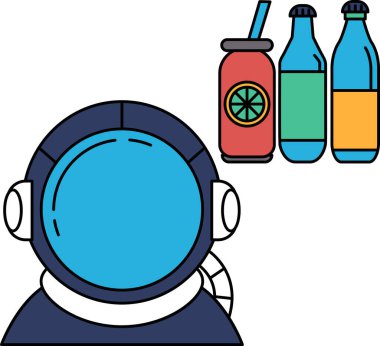 Elinde içkiyle uzay elbisesi giymiş bir adamın karikatürü. İçki bir limonata.