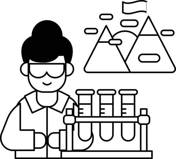 A man in a lab coat is holding a beaker and wearing goggles. He is in a lab setting, likely conducting an experiment or working on a project. Concept of scientific exploration and discovery